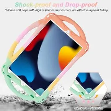 Adocham Kids Case for iPad 9th/8th/7th Generation,Kids iPad 10.2 Case with Stand Handle and Strap,Lightweight Shockproof Silicone Kids iPad Cover 10.2 inch 2021/2020/2019 (Rainbow 2)