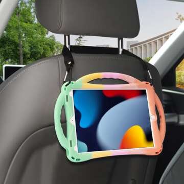 Adocham Kids Case for iPad 9th/8th/7th Generation,Kids iPad 10.2 Case with Stand Handle and Strap,Lightweight Shockproof Silicone Kids iPad Cover 10.2 inch 2021/2020/2019 (Rainbow 2)