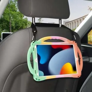 Adocham Kids Case for iPad 9th/8th/7th Generation,Kids iPad 10.2 Case with Stand Handle and Strap,Lightweight Shockproof Silicone Kids iPad Cover 10.2 inch 2021/2020/2019 (Rainbow 2)