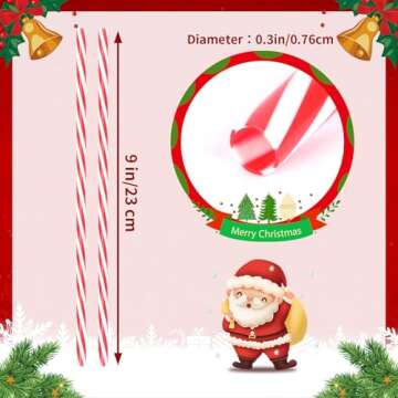 JANYUN 30 Pcs Christmas Straws Plastic, Reusable Red and White Striped Straws 9 Inch Xmas Hard Plast...