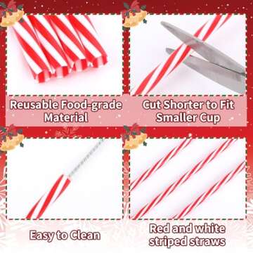 JANYUN Christmas Straws - 30 Reusable Red and White Straws