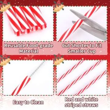 JANYUN Christmas Straws - 30 Reusable Red and White Straws