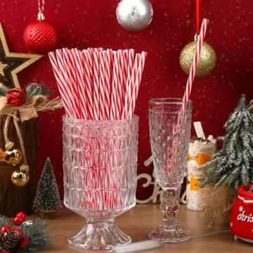 JANYUN Christmas Straws - 30 Reusable Red and White Straws
