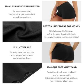 Allxwek Underwear Women Seamless Boxer Shorts Ladies Microfiber Boyshorts Panties 6 Pack 3908 BL S/M 6