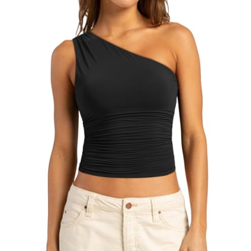 SUUKSESS Women's Trendy One Shoulder Ruched Crop Top - Chic & Comfortable