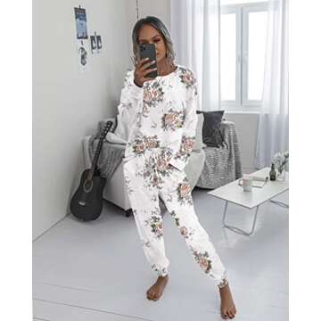 Saslax Women's Pajama Set Long Sleeve Tops and Shorts PJ Set Sleepwear Night Shirt Loungewear with Pockets