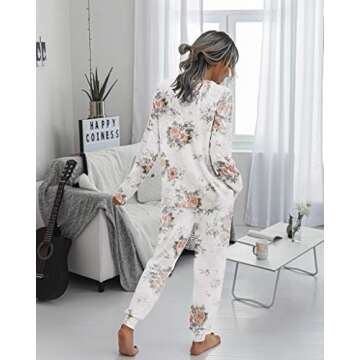 Saslax Women's Pajama Set Long Sleeve Tops and Shorts PJ Set Sleepwear Night Shirt Loungewear with Pockets