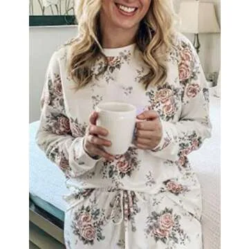 Saslax Women's Pajama Set Long Sleeve Tops and Shorts PJ Set Sleepwear Night Shirt Loungewear with Pockets