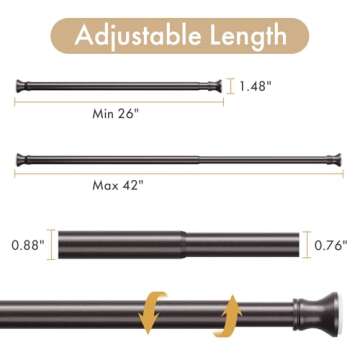 Amazer Spring Tension Shower Curtain Rod, 26-42 Inches Rust-Resistance Tension Curtain Rod Bathroom ...