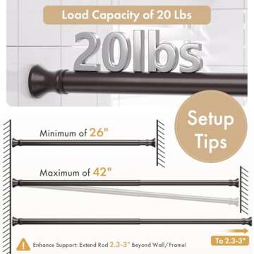 Amazer Spring Tension Shower Curtain Rod, 26-42 Inches Rust-Resistance Tension Curtain Rod Bathroom Rod, Adjustable Shower Curtain Rod No Drill, Bronze