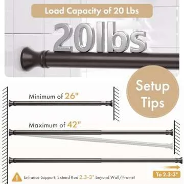 Amazer Spring Tension Shower Curtain Rod, 26-42 Inches Rust-Resistance Tension Curtain Rod Bathroom Rod, Adjustable Shower Curtain Rod No Drill, Bronze