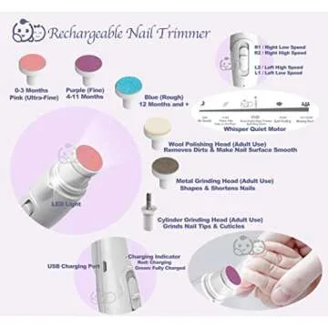 Royal Angels Rechargeable Baby Nail Clippers 20 in 1, Safe Electric Nail Trimmer, Baby Nail Kit, Additional Replacements, Newborn Toddler Toes and Fingernails, Trim and Polish (Rechargeable, Snow)