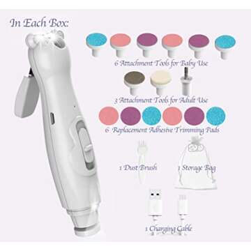 Royal Angels Rechargeable Baby Nail Clippers 20 in 1, Safe Electric Nail Trimmer, Baby Nail Kit, Additional Replacements, Newborn Toddler Toes and Fingernails, Trim and Polish (Rechargeable, Snow)