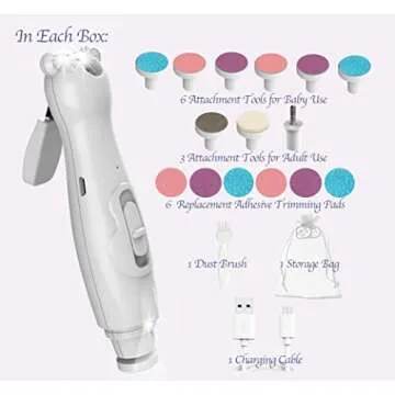 Royal Angels Rechargeable Baby Nail Clippers 20 in 1, Safe Electric Nail Trimmer, Baby Nail Kit, Additional Replacements, Newborn Toddler Toes and Fingernails, Trim and Polish (Rechargeable, Snow)