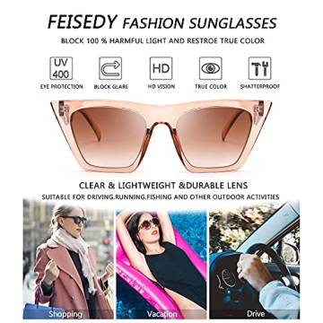 FEISEDY Vintage Cat Eye Sunglasses for Women Stylish UV400