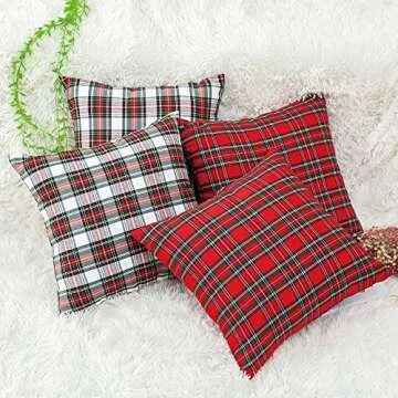 GTEXT 18x18 Christmas Plaid Pillow Covers for Home Decor