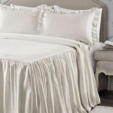 Lush Decor Wheat King Ticking Stripe Bedspread Vintage Chic Farmhouse Style Lightweight 3 Piece Set