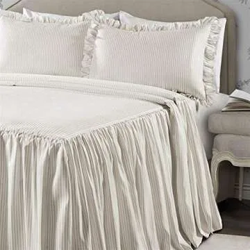 Lush Decor Wheat King Ticking Stripe Bedspread Vintage Chic Farmhouse Style Lightweight 3 Piece Set