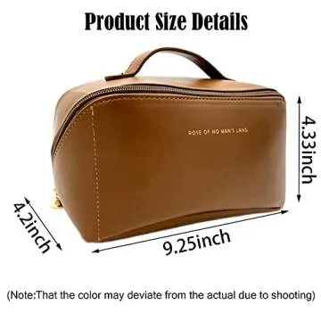 SLIFOUE Large Capacity Travel Cosmetic Bag,Makeup Bag,Waterproof Portable PU Leather Makeup Organizer Bag with Dividers and Handle (Brown)
