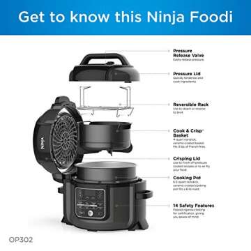 NINJA Foodi Cooker, Steamer & Air w/TenderCrisp Technology Pressure Cooker & Air Fryer All-in-One, 6.5 quart w/dehydrate, Black/Gray (Renewed)