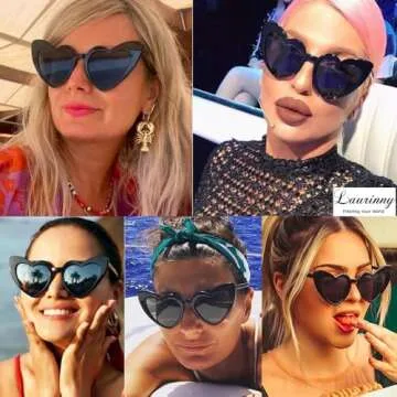 Laurinny Heart Sunglasses for Women, Trendy Cat Eye Heart Shaped Sunglasses Pack Cute Love Glasses UV Protection