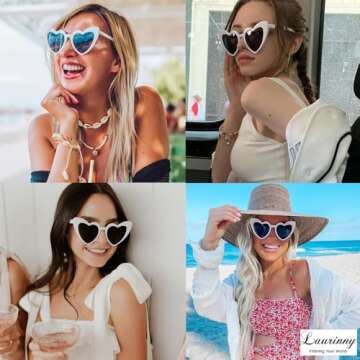 Laurinny Heart Sunglasses for Women, Trendy Cat Eye Heart Shaped Sunglasses Pack Cute Love Glasses UV Protection