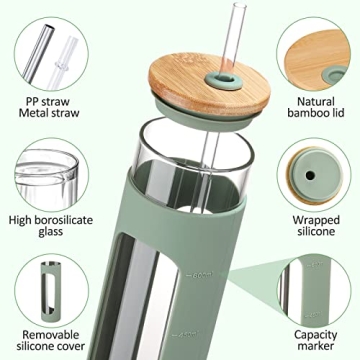 Kodrine 28oz Glass Water Bottle with Bamboo Lid