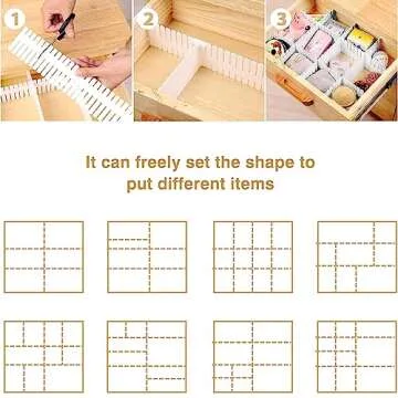 Bofoho Drawer Divider Adjustable Diy Storage Organizer Separator for Tidying Clutter Cutlery Underwear Socks Clothes Dresses Desk & Box in Kitchen Bathroom Bedroom Office (Cut at Will) (White 16pcs)