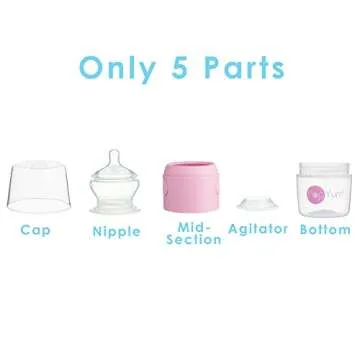 PopYum 5 oz Pink Anti-Colic Formula Making/Mixing/Dispenser Baby Bottles, 2-Pack with #1 Slow Flow Nipples, 150 ml, BPA-Free, Natural Latch