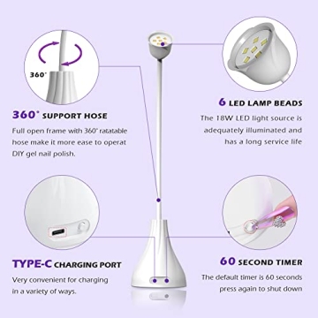 XSMNER Portable Mini Nail Dryer with 360° Rotatable Light