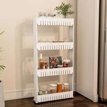 4-Tier Storage Organizer Rack - Plastic Rolling Cart for Office, Dorm, Bedroom, Bathroom, and Laundr...
