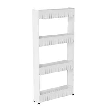 4-Tier Storage Organizer Rack - Plastic Rolling Cart for Office, Dorm, Bedroom, Bathroom, and Laundry Room Organizing by Everyday Home (White)