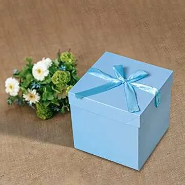 Set of 12 Small Gift Boxes with lids,flower boxes for arrangements,Nested Squared Boxes with Lids Perfect for Weddings, Engagements, Graduations, Holidays, Christmas, Valentines Day (Blue, 4”×4”×4”)