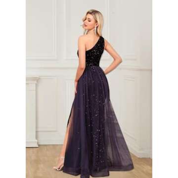 One Shoulder Sequin Prom Dresses Long for Women 2025 Mermaid Ball Gown Tulle Formal Evening Gowns Si...