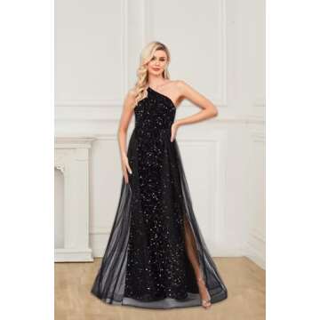 One Shoulder Sequin Prom Dresses Long for Women 2025 Mermaid Ball Gown Tulle Formal Evening Gowns Size 8, Royal Blue