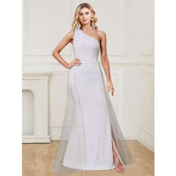 One Shoulder Sequin Prom Dresses Long for Women 2025 Mermaid Ball Gown Tulle Formal Evening Gowns Size 8, Royal Blue