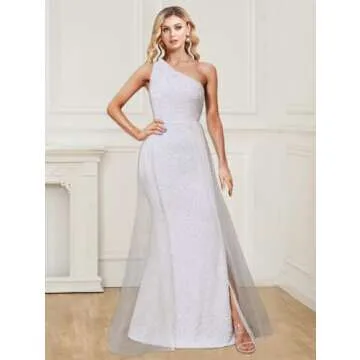 One Shoulder Sequin Prom Dresses Long for Women 2025 Mermaid Ball Gown Tulle Formal Evening Gowns Size 8, Royal Blue