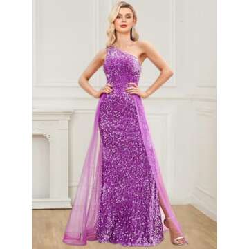 One Shoulder Sequin Prom Dresses Long for Women 2025 Mermaid Ball Gown Tulle Formal Evening Gowns Size 8, Royal Blue