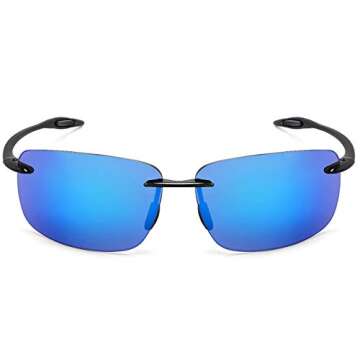 JULI Sports Sunglasses for Men Women Tr90 Rimless Frame for Running Fishing Golf Surf Driving(Black/...