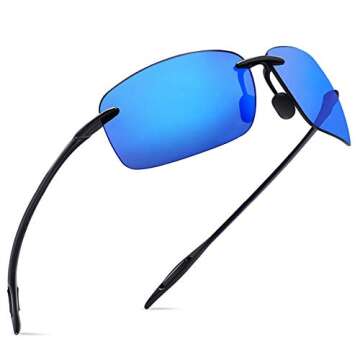 JULI Sports Sunglasses for Men Women Tr90 Rimless Frame for Running Fishing Golf Surf Driving(Black/Blue)