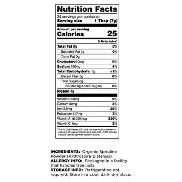 Terrasoul Superfoods Organic Spirulina Powder, 6 Oz, Vegan Protein, Green Superfood Boost for Smoothies, Detoxifying Elixirs, and Immune Support