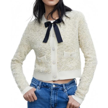 Stylish URBAN REVIVO Cropped Bow Cardigan - Women's Fashionable Short Sweater in Apricot