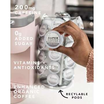 KITU SUPER COFFEE Pods, Energy & Immunity (2x Caffeine, Vitamins, Antioxidants) [Dark Roast] 32 Count | Keto Coffee Pods Compatible with Keurig 2.0 K-Cup Brewers