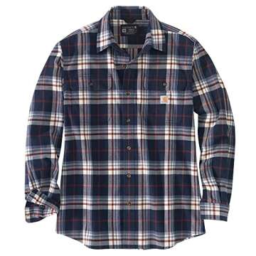 Carhartt Men's Loose Fit Heavyweight Flannel Long Sleeve Plaid Shirt - Navy, X-Large