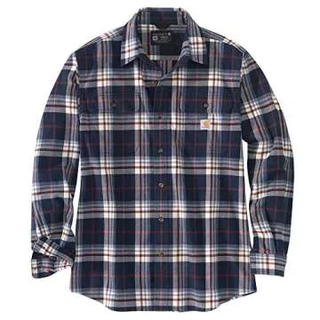 Carhartt Men's Loose Fit Heavyweight Flannel Long Sleeve Plaid Shirt - Navy, X-Large