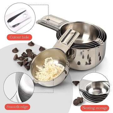 Bellemain One Piece Stainless Steel - Nesting measuring cups for Kitchen for Bakers, Dry - Ml & Oz m...