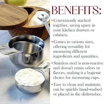 Bellemain One Piece Stainless Steel - Nesting measuring cups for Kitchen for Bakers, Dry - Ml & Oz measuring cup for Liquid, Metal, Set of 6