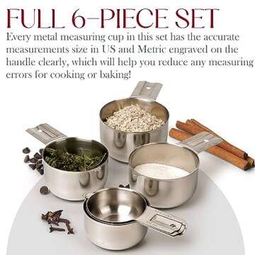 Bellemain One Piece Stainless Steel - Nesting measuring cups for Kitchen for Bakers, Dry - Ml & Oz measuring cup for Liquid, Metal, Set of 6