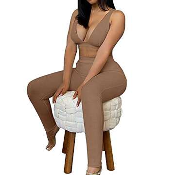 ZFLM Sleeveless V-Neck Crop Tops Leggings 2 Pieces Set Winter Women Fashion Streetwear Outfits Sportswear Tracksuit