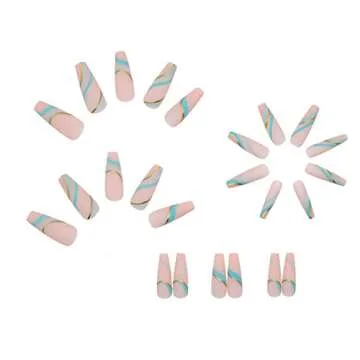 YoYoee Long Press on Nails Swirl False Nails With Designs Coffin Fake Nails Tips for Women and Girls 24Pcs